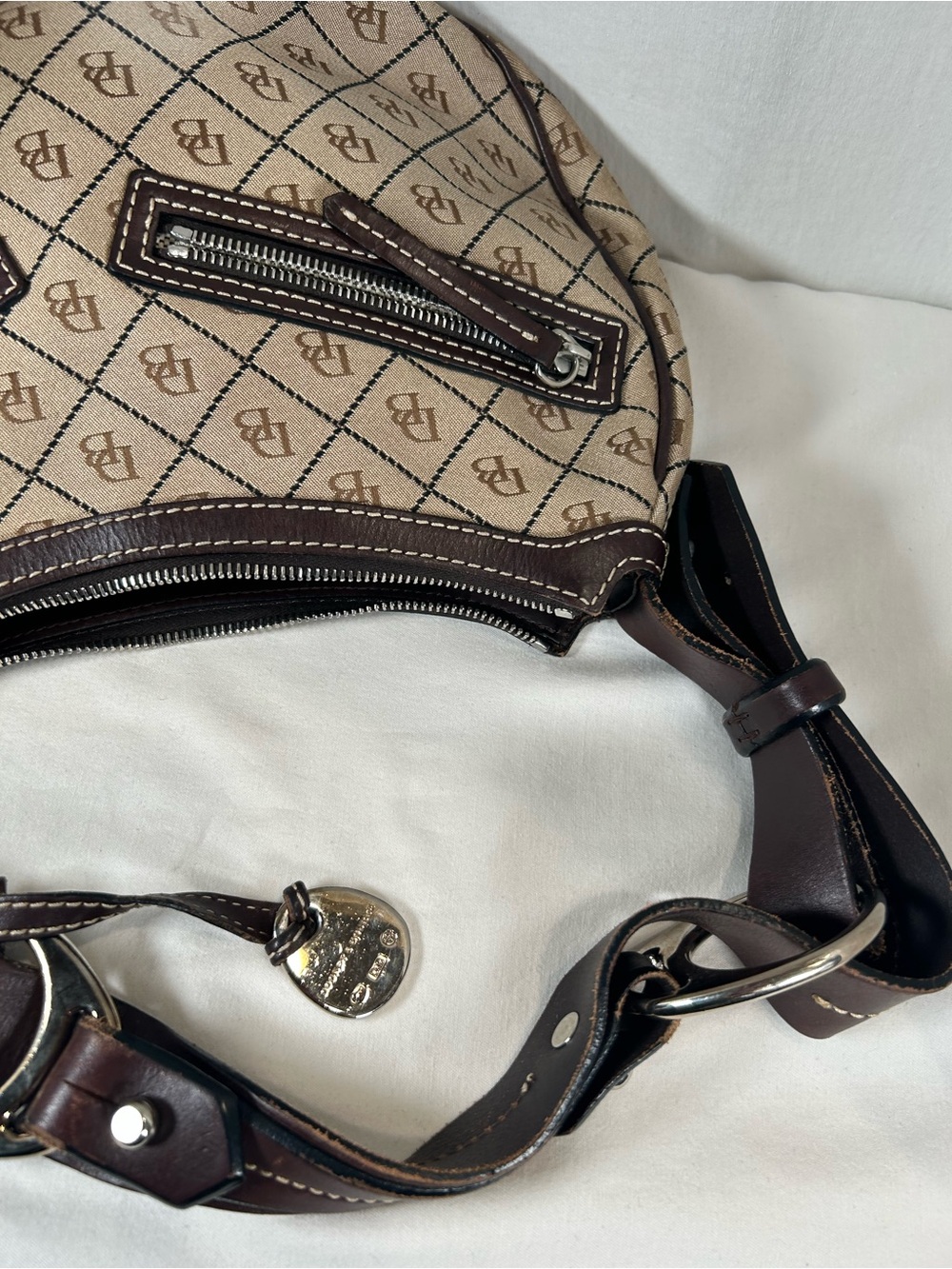 Dooney and Dourke Vintage Signature DB Canvas Hobo Bag - Picture 13 of 15